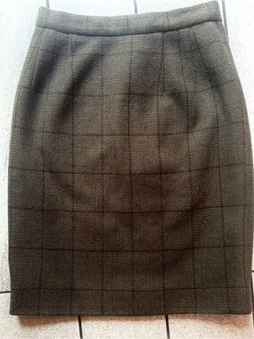 Ralph Lauren Purple Label Olive Windowpane Wool Pencil Skirt